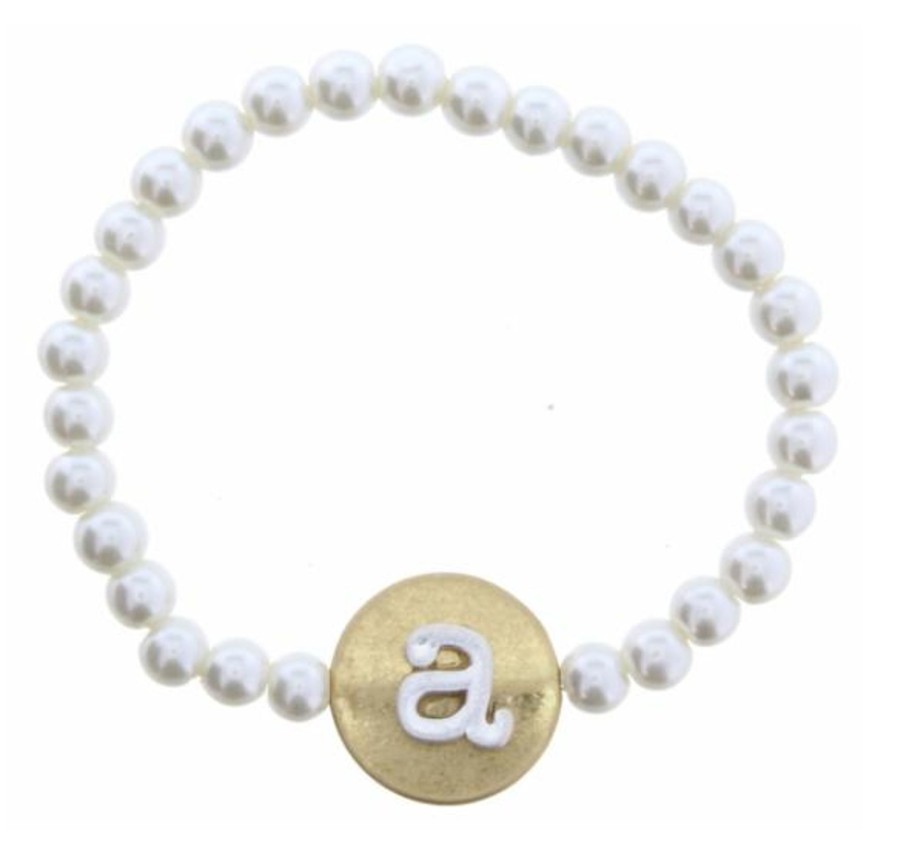 Accessories Jane Marie Bracelets | Jm Kids Pearl Bracelet W/ Silver Initial