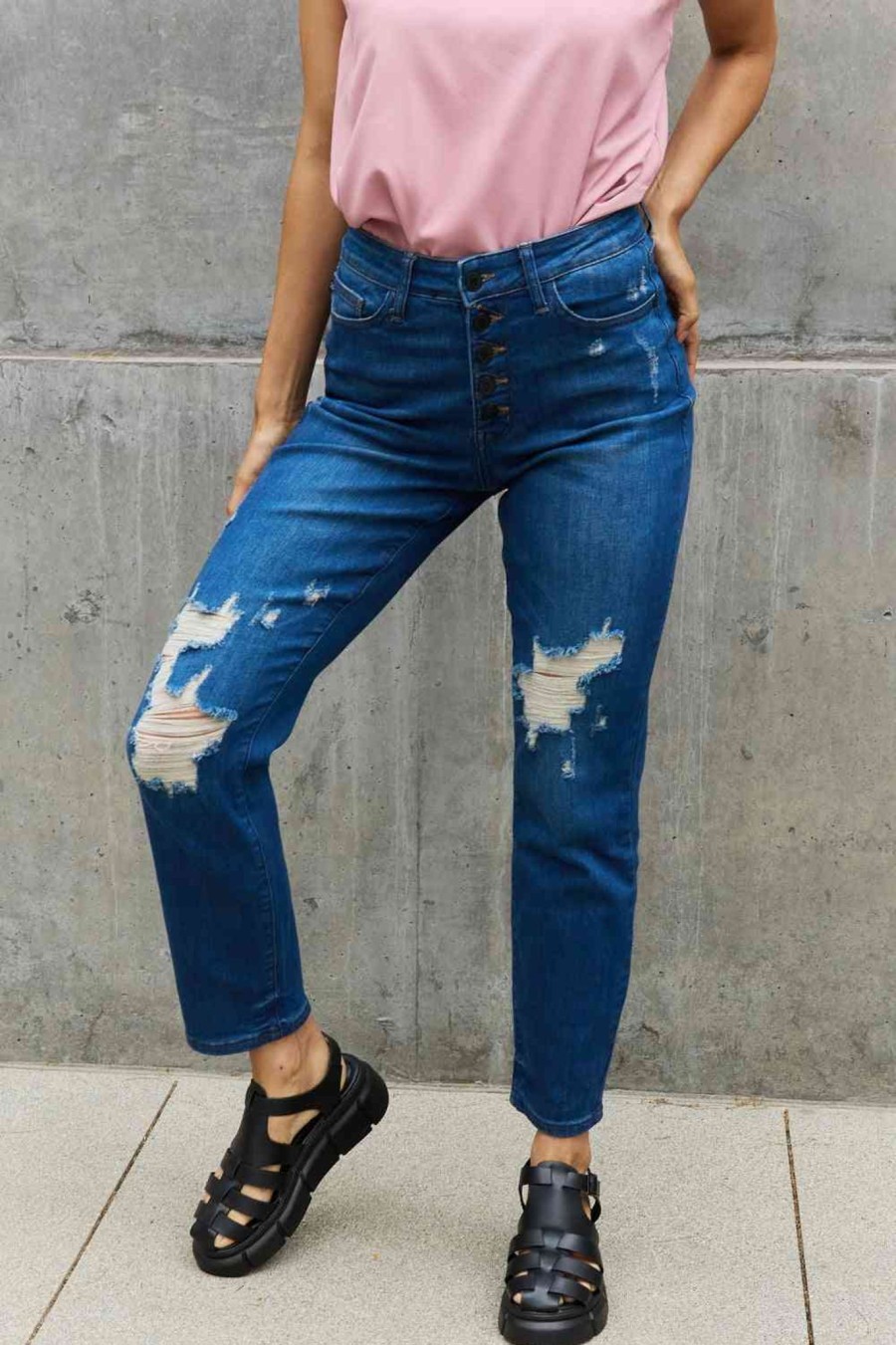 Clothing Trendsi | Judy Blue Melanie Full Size High Waisted Distressed Boyfriend Jeans Dark