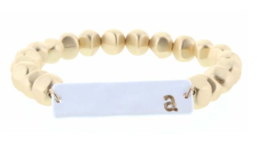 Accessories Jane Marie Bracelets | Jm Gold Beaded Rectangle Initial Bracelet