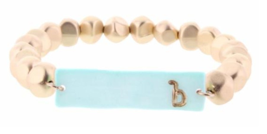 Accessories Jane Marie Bracelets | Jm Gold Beaded Rectangle Initial Bracelet