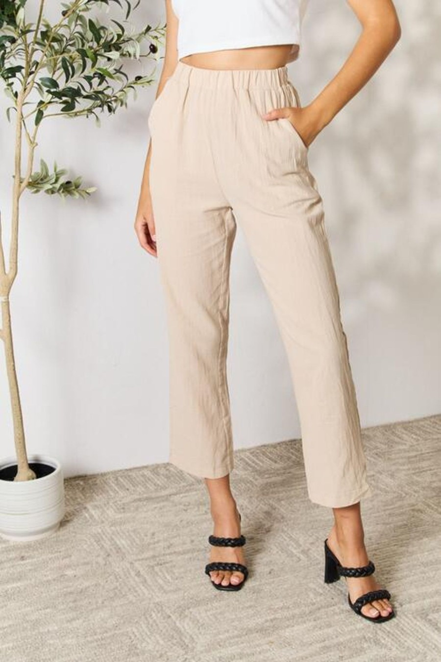 Clothing Trendsi | Double Take Pull-On Pants With Pockets Khaki