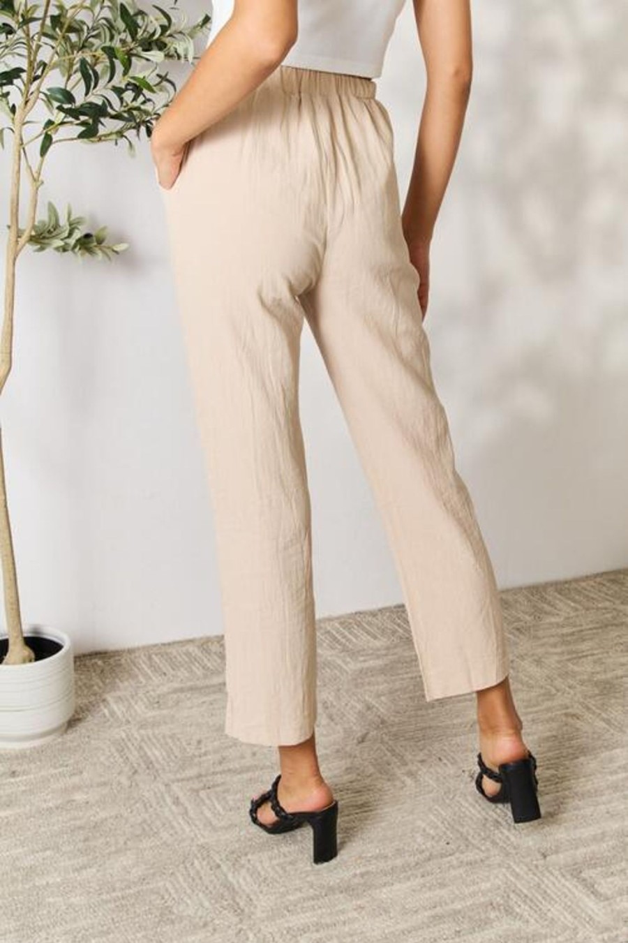 Clothing Trendsi | Double Take Pull-On Pants With Pockets Khaki