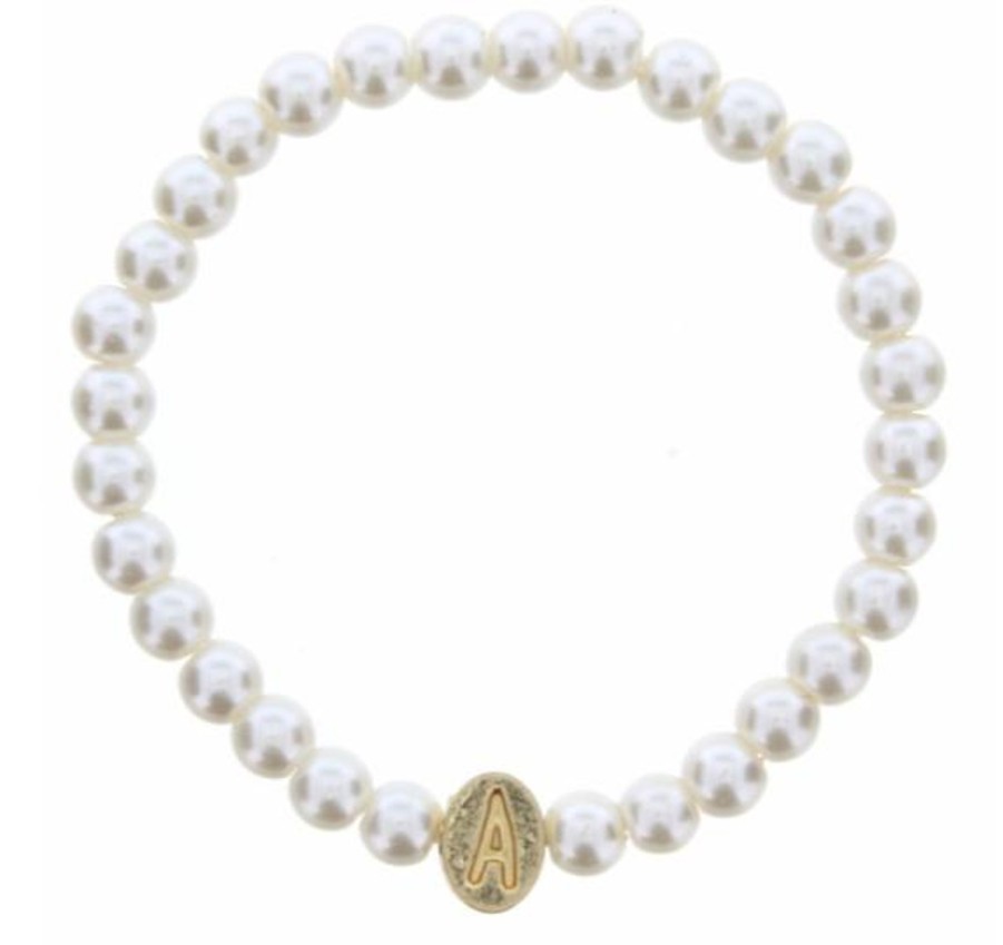 Accessories Jane Marie Bracelets | Jm Kids Pearl Bracelet W/ Gold Initial