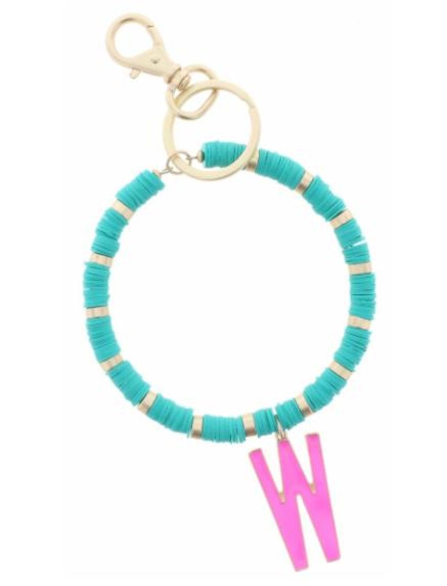 Clothing Jane Marie | Pink "W" Initial W/ Turquoise&Gold Sequin Discs Keychain