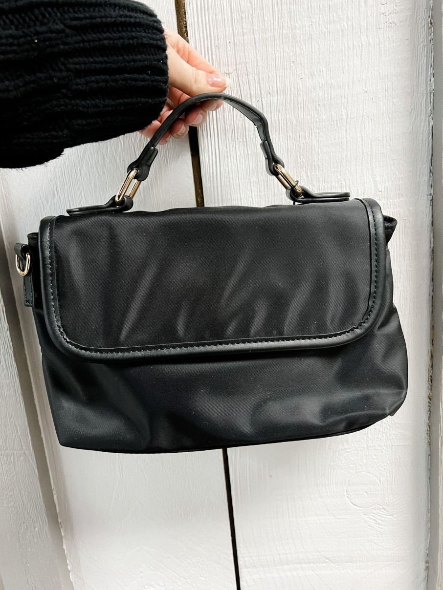 Accessories Ahdorned | Black Nylon Top Handle Bag W/ Strap