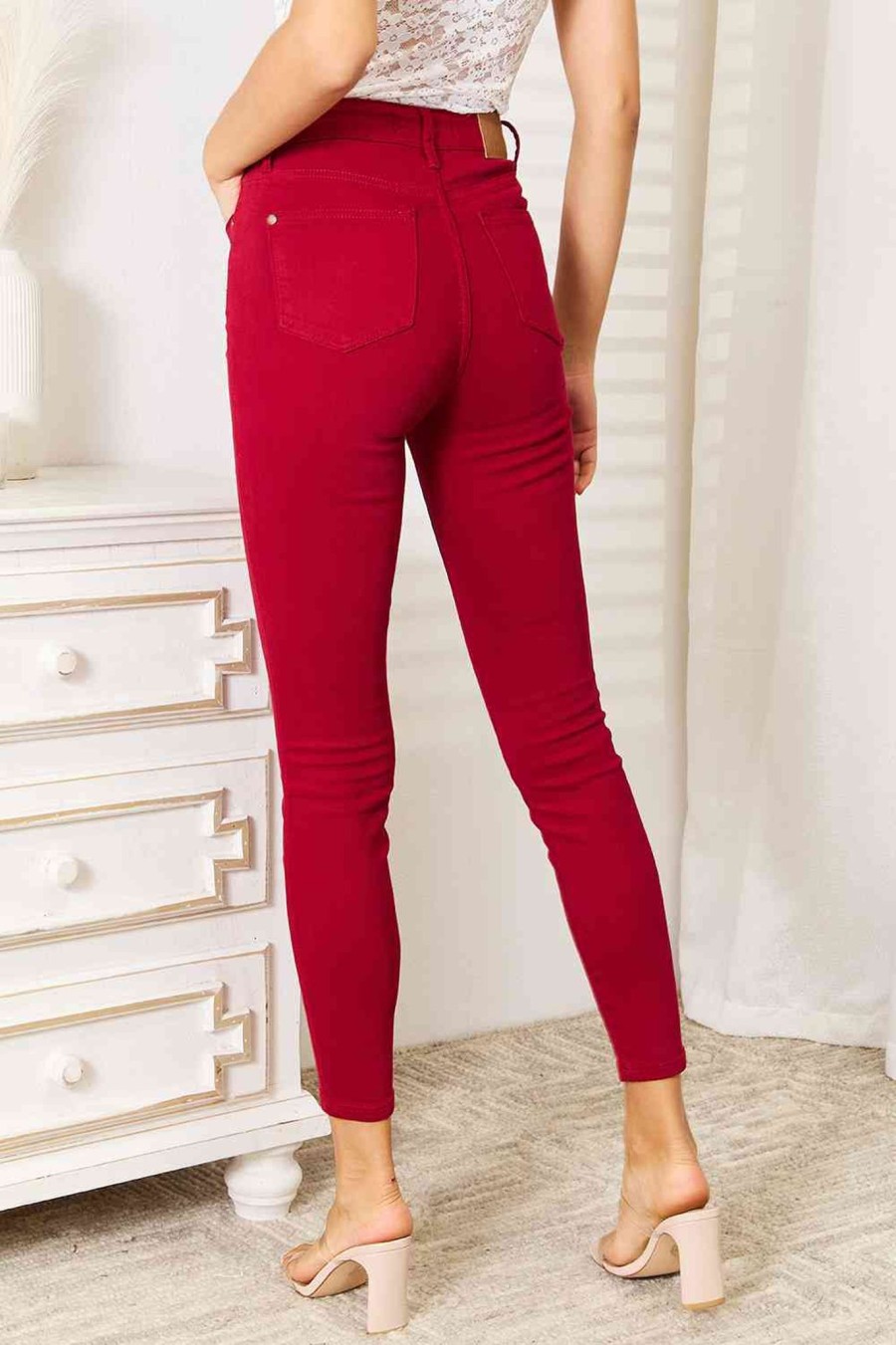 Clothing Trendsi | Judy Blue Full Size High Waist Tummy Control Skinny Jeans Deep Red