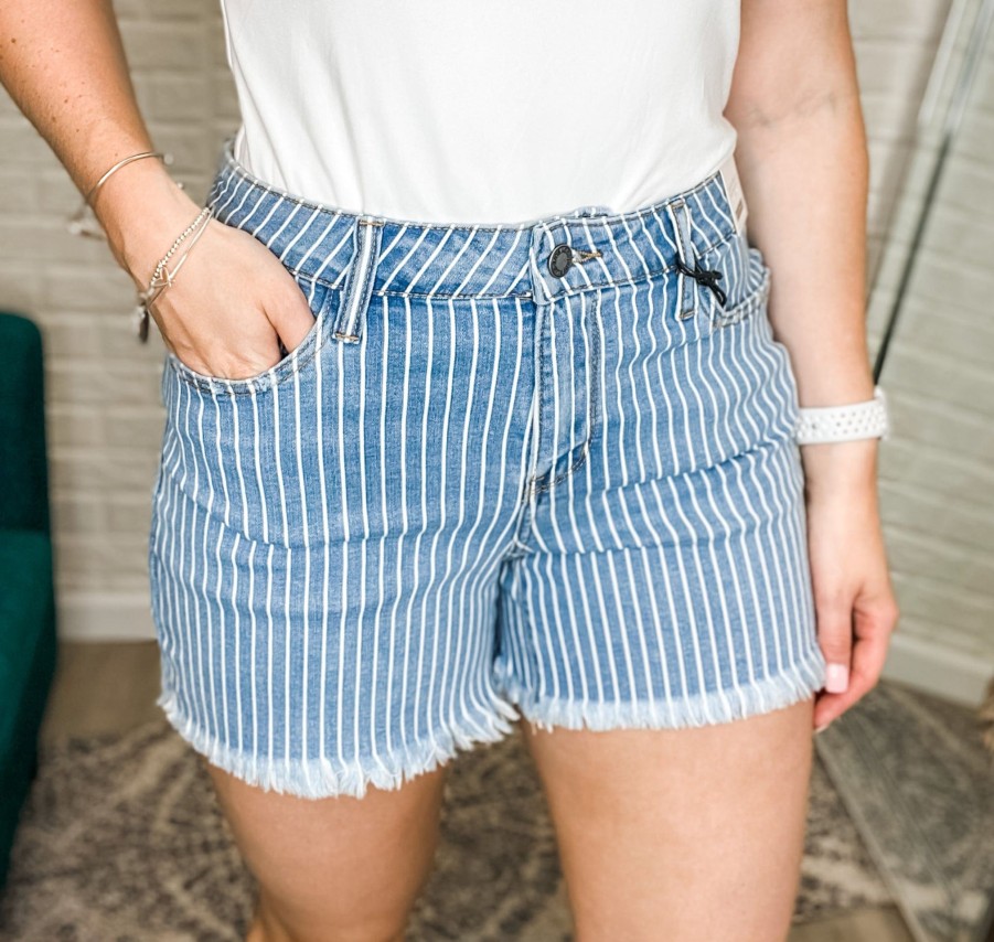 Clothing Judy Blue Shorts | Hi-Waist Stripe Cut Off Shorts