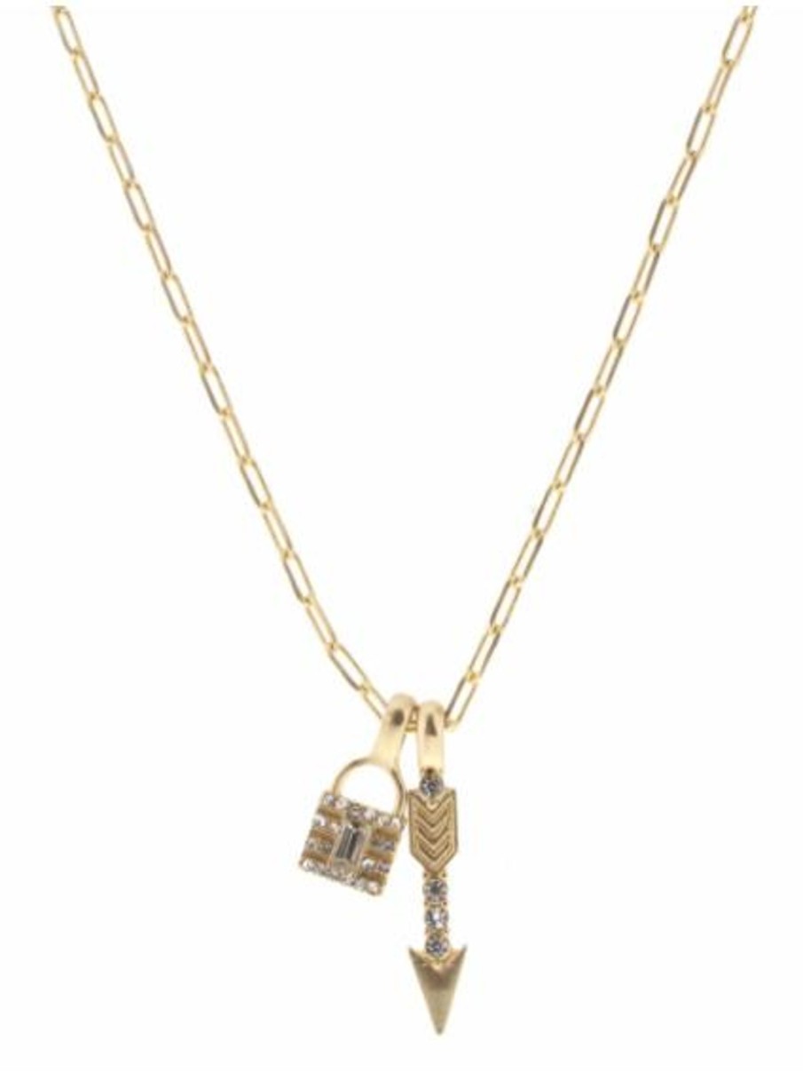 Accessories Jane Marie Necklaces | Jm Arrow & Lock W/ Clear Rhinestone Necklace