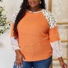 Clothing Trendsi | Double Take Leopard Waffle-Knit Long Sleeve Blouse Pumpkin