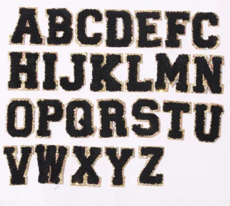 Clothing Beauty Stash | Black Glitter Varsity Patch Letters