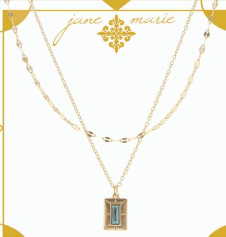 Accessories Jane Marie Necklaces | December - Light Sapphire Stone Encased In Gold Plate 5 Layer Necklace