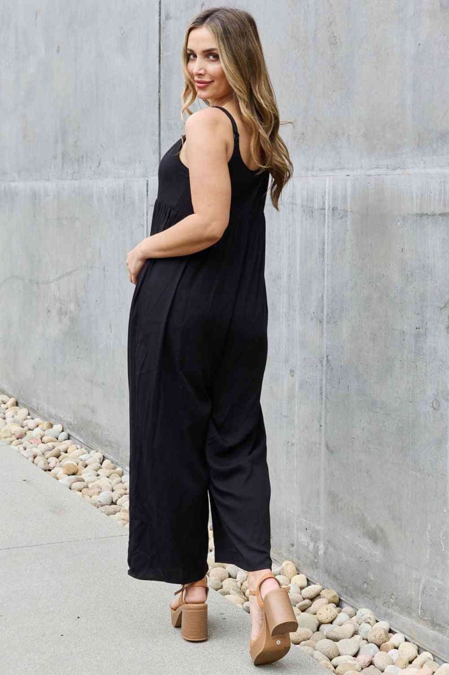 Clothing Trendsi | Heyson All Day Full Size Wide Leg Button Down Jumpsuit In Black