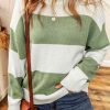 Clothing Trendsi | Color Block Round Neck Drop Shoulder Sweater Gum Leaf