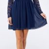 Clothing Maniju | Lace Navy Formal Dress