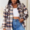 Clothing Trendsi | Double Take Plaid Button Front Shirt Jacket With Breast Pockets Navy