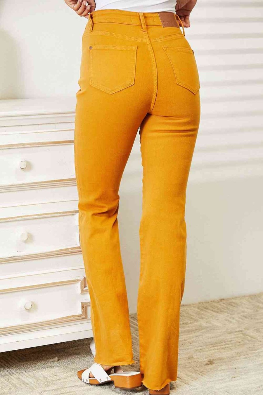 Clothing Trendsi Jeans | Judy Blue Full Size High Waist Tummy Control Garment Dyed Flare Jeans Mustard