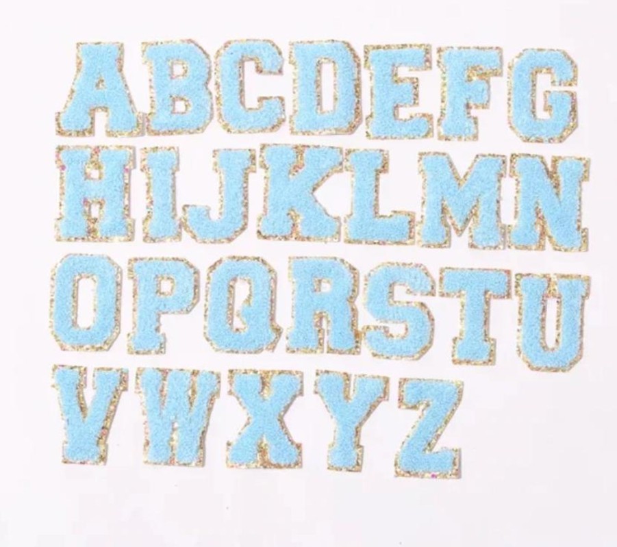 Accessories Beauty Stash | Blue Glitter Varsity Patch Letters