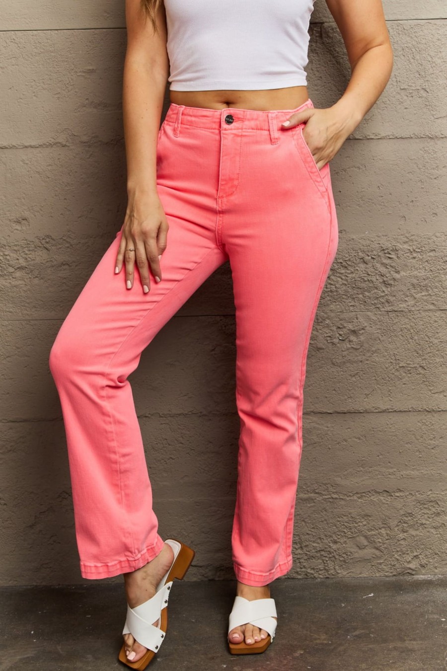 Clothing Trendsi | Risen Kenya Full Size High Waist Side Twill Straight Jeans Coral