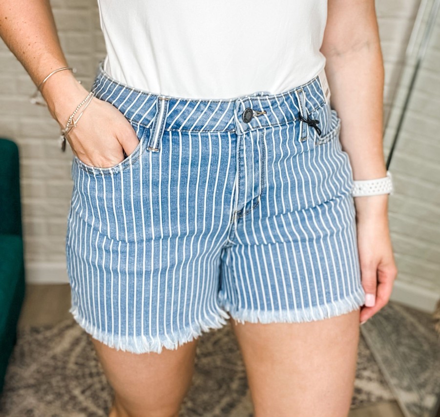 Clothing Judy Blue Jeans | Hi-Waist Stripe Cut Off Shorts