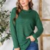 Clothing Trendsi | Culture Code Full Size Dropped Shoulder Long Sleeve Slit Blouse Hunter Green