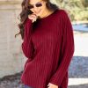 Clothing Trendsi | Basic Bae Full Size Ribbed Round Neck Long Sleeve Knit Top