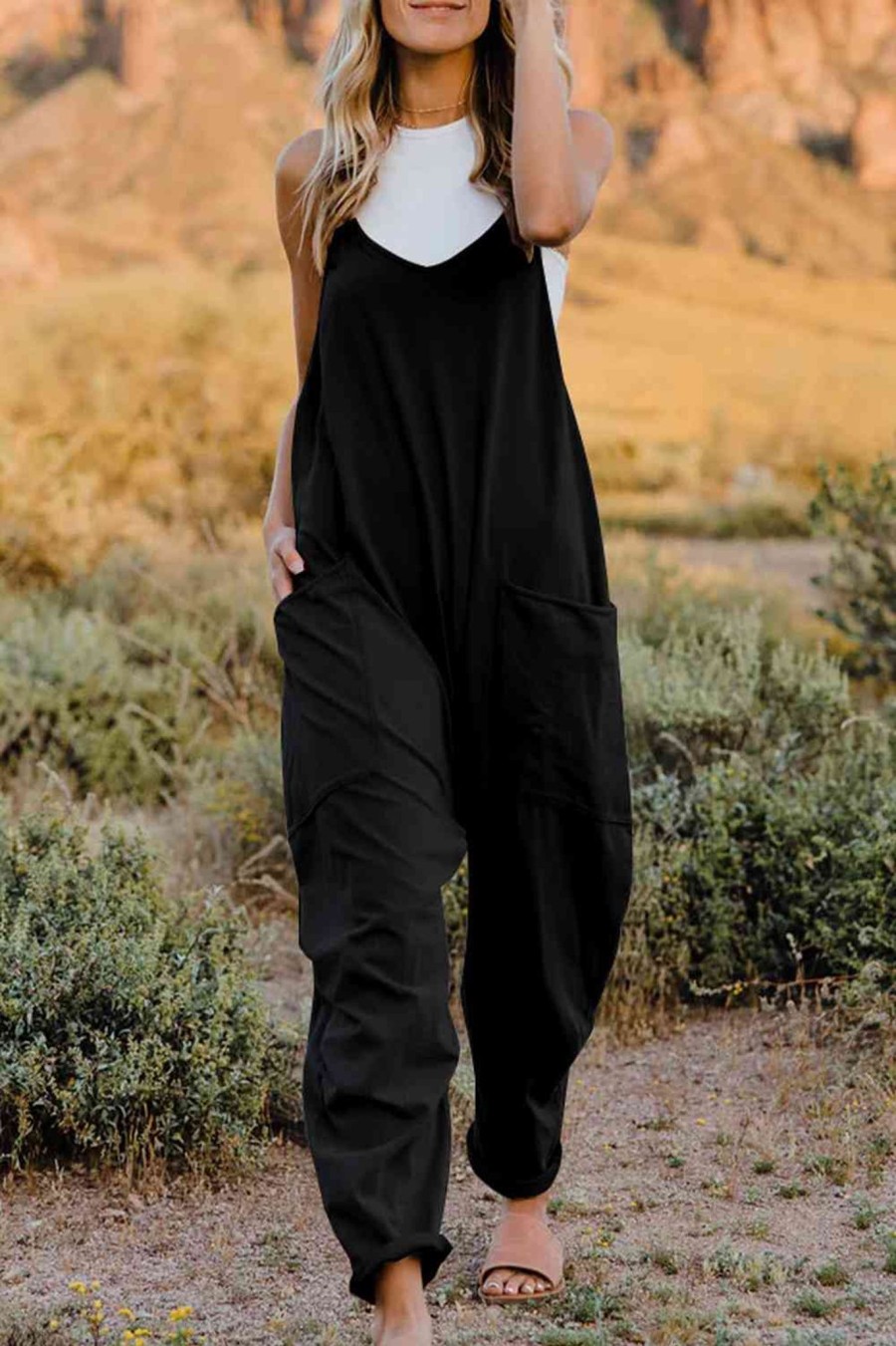 Clothing Trendsi | Double Takev-Neck Sleeveless Jumpsuit With Pocket