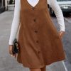 Clothing Trendsi | V-Neck Buttoned Tank Dress Chocolate