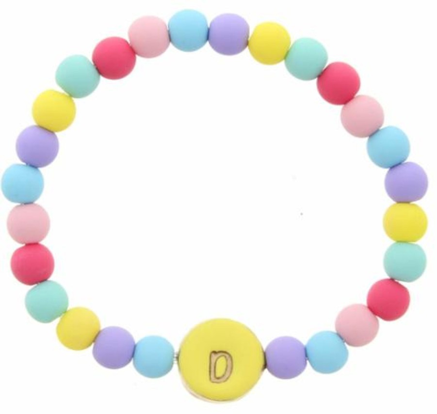 Accessories Jane Marie Bracelets | Jm Multi-Colored Beaded Bracelet W/ Initial Stamped Disk