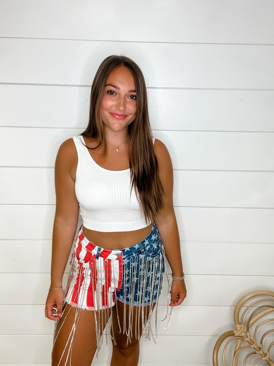 Clothing BiBi Shorts | Usa Flag Fringe Shorts