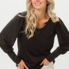 Clothing Trendsi | Bibi Round Neck Polka Dot Lantern Sleeve Top Black